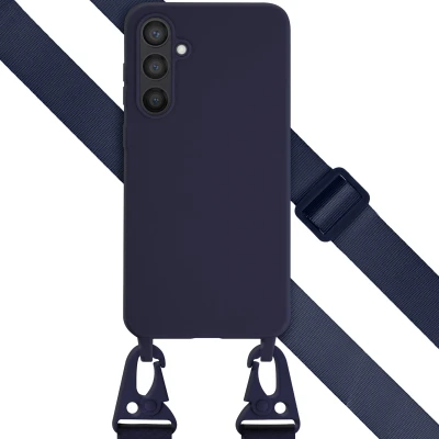 Afbeelding van Selencia hoesje Geschikt voor Samsung Galaxy S23 FE met koord Siliconen afneembaar Donkerblauw