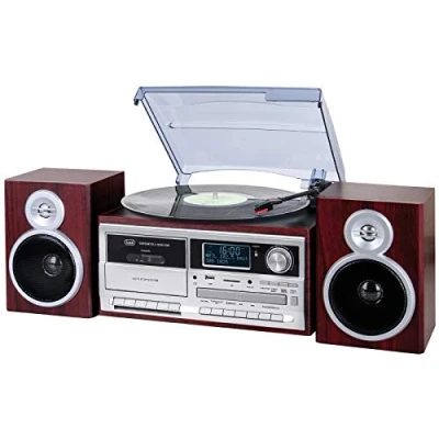 Afbeelding van Stereo platenspeler met digitale radio ontvanger, DAB / DAB+ Bluetooth USB Aux in CD Trevi TT1072, houtlook