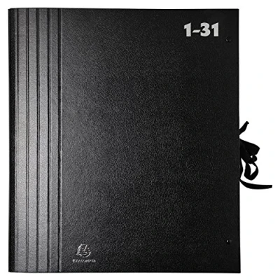 Afbeelding van Exacompta Ref. 61650B 1 accordeonsorteerder met grote capaciteit binnenkant van gerecycled karton lintsluiting 32 digitale vakken tot 31 afmetingen 38,5x24 cm voor A4 kleur zwart