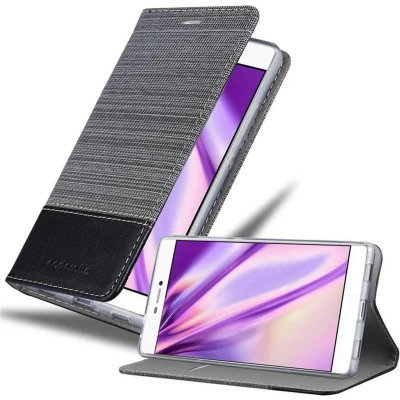 Afbeelding van Cadorabo Hoesje geschikt voor Huawei P8 in GRIJS ZWART Beschermhoes met magnetische sluiting, standfunctie en kaartvakje Book Case Cover Etui