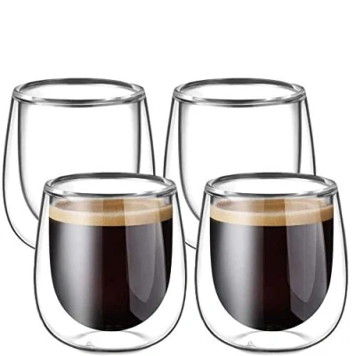 Afbeelding van glastal set van 4 dubbelwandige 120 ml koffieglazen, theeglazen met handvat, borosilicaatglas, koffiekopjes, glazen, koffiemokken, ideaal voor cappuccino, ijsthee, melk, sap, bier