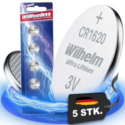 Afbeelding van Wilhelm 5 stuks CR1620 CR 1620 lithiumknoopcellen 3 V 70 mAh Ø 16 x 2 mm DL1620, 6620