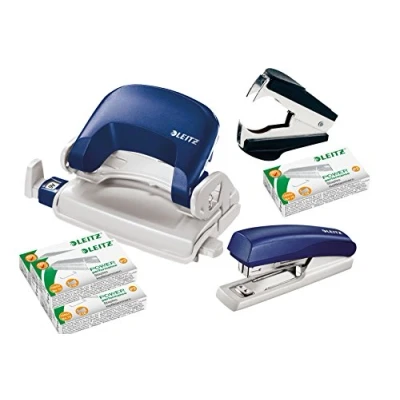 Afbeelding van Leitz 5507 Perforator en nietmachine bundel met voorraad nietjes [blauw]