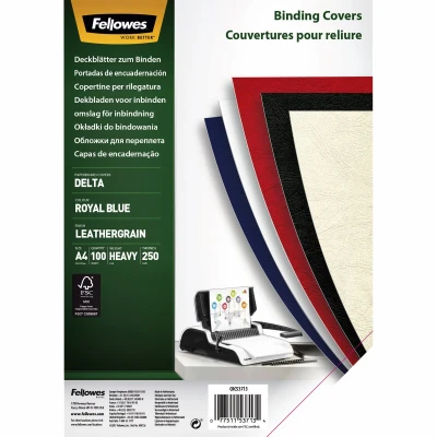 Afbeelding van Voorblad Fellowes A4 lederlook royal blauw 100stuks