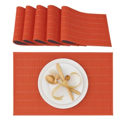 Afbeelding van relaxdays placemats 6 stuks, tafelmatje bamboe rechthoekig verschillende kleuren
