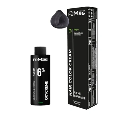 Afbeelding van Femmas Asch I Hair Color Cream permanente haarkleurset 100 ml + oxycreme 6% haarkleur ontwikkelaar zacht en duurzaam haarverf voor salon