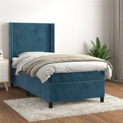 Image de vidaXL Lit à sommier tapissier avec matelas Bleu foncé 90x190 cm
