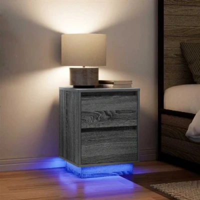 Image de VidaXL Tables de chevet avec lumières LED 2pcs sonoma gris 38x34x50 cm861294