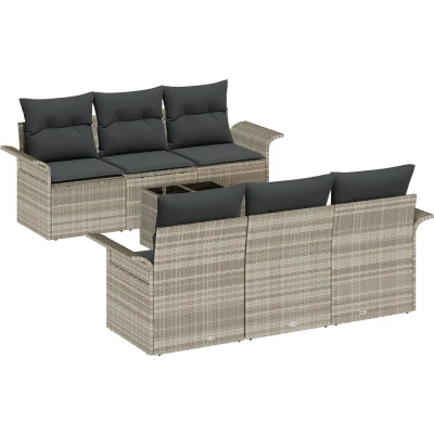 Afbeelding van vidaXL 7 Delige Tuin Sofa Set met Kussens Lichtgrijs Poly Rattan