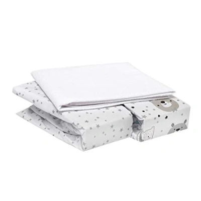 Afbeelding van Flyideas Set van 2 flanellen hoeslakens en 1 waterdichte matrasbeschermer voor Cododo 55 x 90 cm, 100% katoen, zacht warm, baby&#039;s, perfect de winter