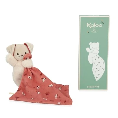 Image de KALOO Carré Douceur Doudou Chien Couleur Brique Peluche Bébé 18 x cm Ocre Matières Ecoresponsables Boîte Cadeau FSC Dès la Naissance,K226002