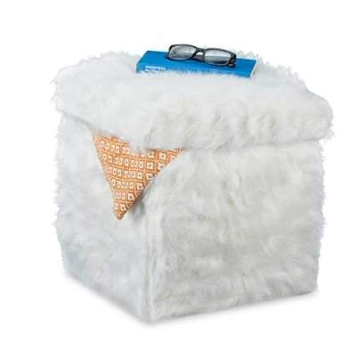 Afbeelding van Relaxdays poef met opbergruimte pluche hocker zitbank voetenbank opbergbox