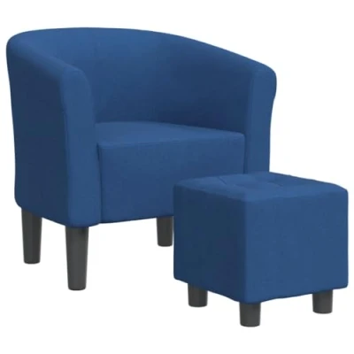 Afbeelding van Kuipstoel met voetenbank stof blauw
