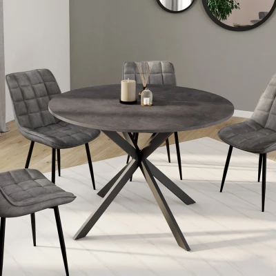Afbeelding van JASPE 6 persoons ronde eettafel met blad in betoneffect en antracietgrijze spinpoot 110 cm