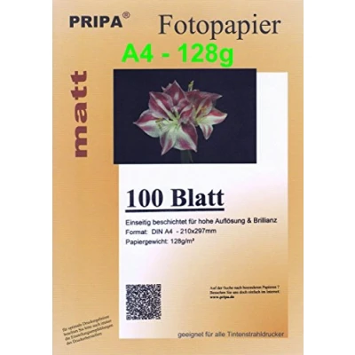 Afbeelding van pripa 100 vellen inktjet fotopapier mat gecoat glanzend DIN A4 128g