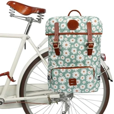 Afbeelding van Tourbon Fietstas van canvas, waterdicht, voor laptop, zitrugzak, schoudertas, buiten, reizen, school (bloemenpatroon)