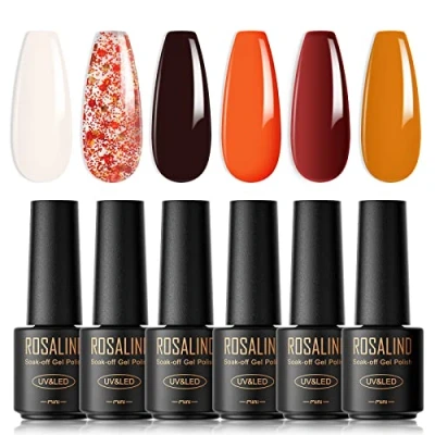 Image de ROSALIND Vernis Semi Permanent 6 Couleurs Mini Blanc Brun orange Rouge à Ongles Gels permanents UV LED Soak Off Gel Nail Polish Kit
