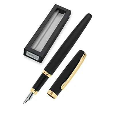 Afbeelding van ONLINE vulpen Eleganza I metaal kleur: zwart &amp; goud veer M metallic clip met inktpatroon kleur blauw voor standaard inktpatronen geschenkverpakking