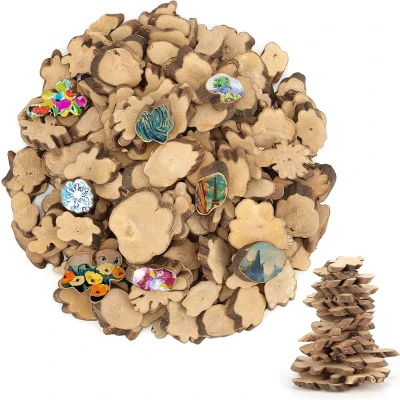 Afbeelding van Kurtzy Natuurlijk Onbewerkte Hout Snede Chips (500g Pak) Maten Varieren van 2 5,5cm Houten Stam Snedes met Schors, Zonder Gat Voor DIY Kunst &amp; Hobby, Kerst Ornamenten Huwelijksdecoraties
