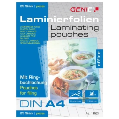 Afbeelding van Genie 25 lamineerhoezen A4 met rand en perforatie, transparant