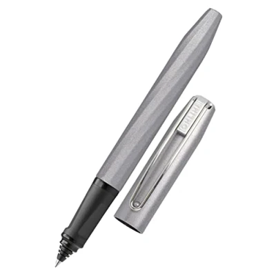Afbeelding van Online Slope Metallic Grey ergonomische rollerball pen voor school zachte grip links en rechtshandigen, standaard inktpatronen, navulbaar, pennen studenten 26137/3D