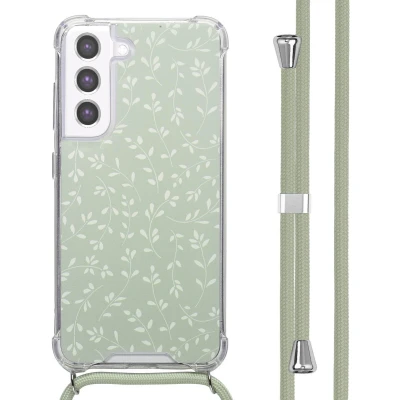 Afbeelding van imoshion Design hoesje met koord voor de Samsung Galaxy S21 FE Smoke Green Flowers