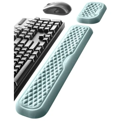 Afbeelding van Vaydeer Ergonomische polssteun voor toetsenbord en muis, computer, zacht traagschuim kussen kantoor, kantoorhand, laptop, hemelsblauw