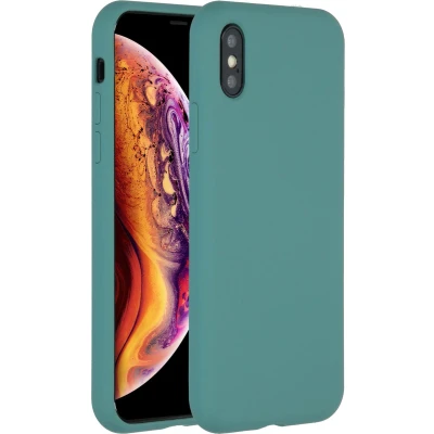 Afbeelding van Accezz Hoesje Geschikt voor iPhone Xs / X Siliconen Liquid Silicone Backcover Donkergroen