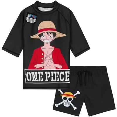 Afbeelding van Get Trend Zwemkleding voor jongens en jongeren, 2 delig, zwemshorts T shirt strand, zwembad vakantie, Zwart uit één stuk, 13 14 jaar