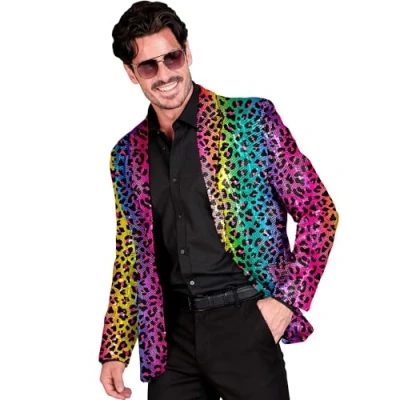 Afbeelding van Widmann Grappig &amp; Fout Kostuum Pailletten Kleuren Feest Luipaard Colbert Man Multicolor Small Carnavalskleding Verkleedkleding