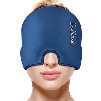Afbeelding van ONLYCARE Migraine masker, verkoelend slaapmasker, verkoelende muts, 360 graden, surround koelpads ter verlichting van migraine, pijn