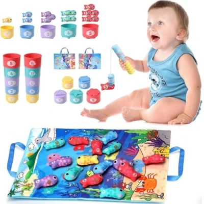 Afbeelding van JoyJoyful Montessori Kinderspellen 1 jaar, zacht visspel voor kinderen van cadeaus educatieve spelletjes kleurrijk kinderspeelgoed 6 7 8 9 10 12 maanden