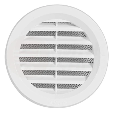 Afbeelding van Ventilatierooster, rond, frisse lucht, ASA kunststof, voor garagedeur, keuken, badkamer, toilet, met muggennet, wit, Ø 50 75 100 110 125 140 150 mm, mm