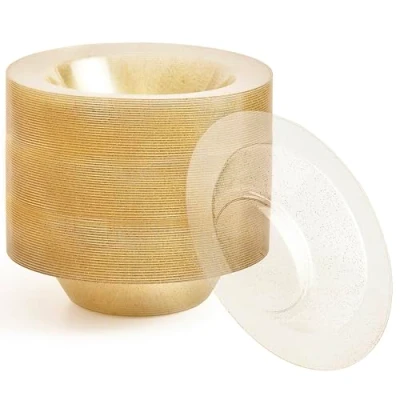Afbeelding van MATANA 25 Herbruikbare Plastic Kommen met Gouden Glitter (360ml) Bruiloften, Verjaardagen, Doopfeesten, Kerstmis en Feesten Stevig Herbruikbaar