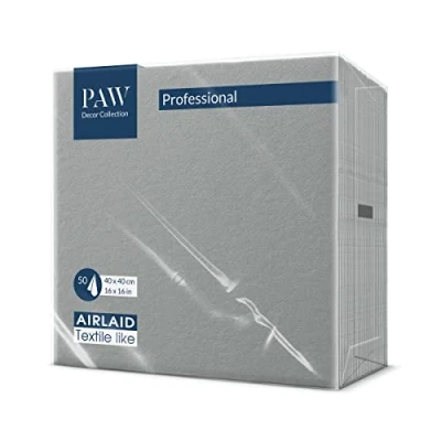 Afbeelding van PAW Airlaid servetten (40 x 40 cm) I 50 stuks effen vergelijkbaar met stof Elegante tafeldecoratie HoReCa Voor gelegenheden zoals bruiloften, feesten Kleur: grijs