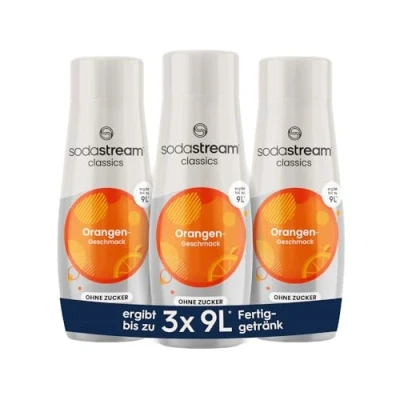 Image de SodaStream Sirop 3 x orange sans sucre, 1 bouteille donne 9 litres de boisson prête à l&#039;emploi, préparé en quelques secondes et toujours frais, 440 ml