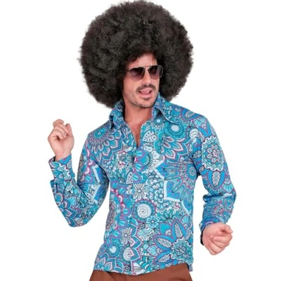 Afbeelding van Widmann Hippie Kostuum Super 60s Mandala Blue Overhemd Blauw Large / XL Carnavalskleding Verkleedkleding