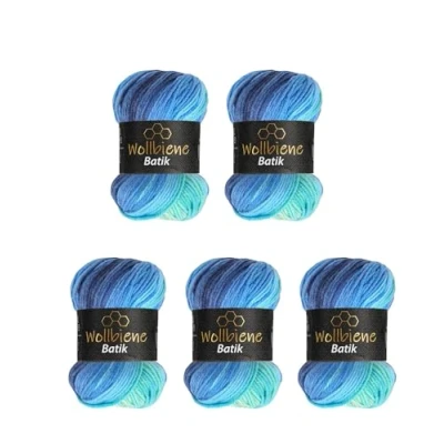 Afbeelding van Wollbiene Batik 5 x 100 g wol voor breien en haken (500 g) meerkleurig met kleurverloop (2130 blauw turquoise)