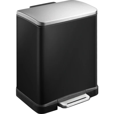 Afbeelding van EKO E Cube pedaalemmer 12 ltr, Stainless steel Plastic zwart glanzend, mat RVS