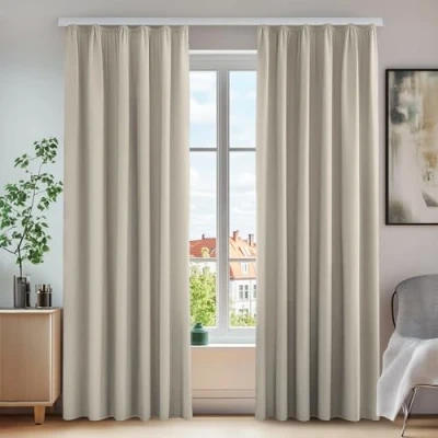 Afbeelding van Deconovo 2 gordijnen voor ramen, isolerend, woonkamer, plooiband, deurgordijn, modern design, balkon, slaapkamer, keuken, beige, 140 x 175 cm