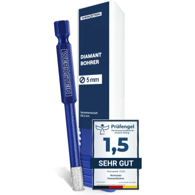 Afbeelding van WERKSTEIN Tegelboor 5 mm, extreem duurzaam voor tegels, glas, keramiek, porselein, graniet, marmer en meer, diamantboor met zeskantschacht