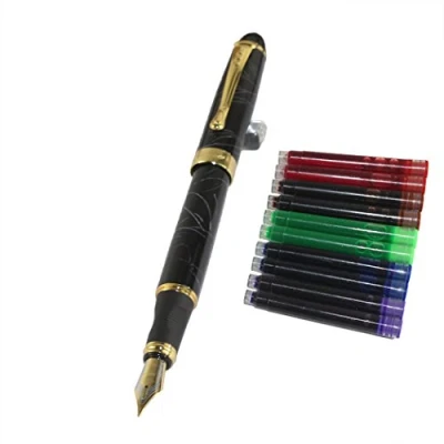 Afbeelding van Gullor Jinhao 450 Normal Nib Fountain Pen White Line met 5 kleuren inktpatronen