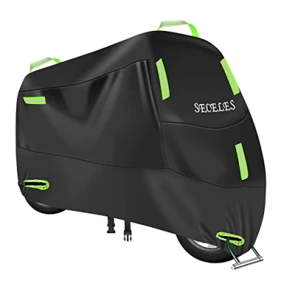 Afbeelding van 300D Waterdichte motorhoes, motorhoes voor buiten met 7 reflecterende strepen en 2 vergrendelingsgaten, 1 handvat opbergtas bromscooter (2XL: 245 x 95 125 cm)