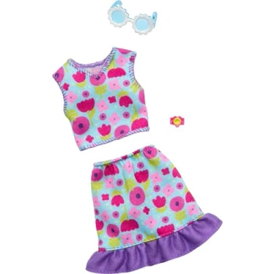 Afbeelding van Barbie Kleding Outfit en Accessoires Bloemen Rok, Top, Zonnebril Armband