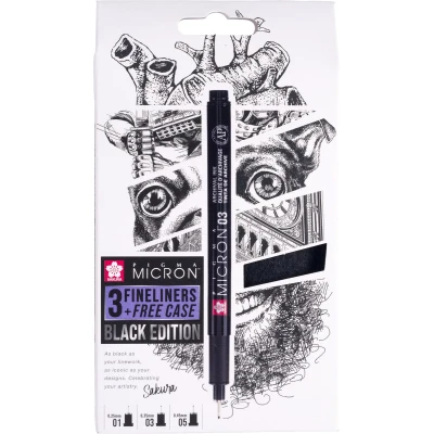 Afbeelding van Pigma Micron Black Edition set + gratis etui 3 pennen zwart