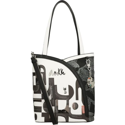 Afbeelding van Anekke Schoudertas Peace &amp; Love Nature Sixties Tote Bag With Shoulder Strap Black White Veelkleurig