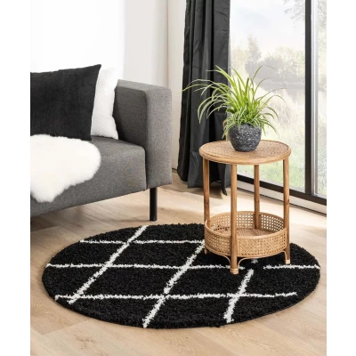 Afbeelding van Rond Hoogpolig Tapijt/Vloerkleed Ruiten Habitat Zwart/wit 280 Cm
