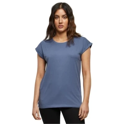Afbeelding van Build Your Brand Extended Shoulder T shirt voor dames, Vintage blauw.