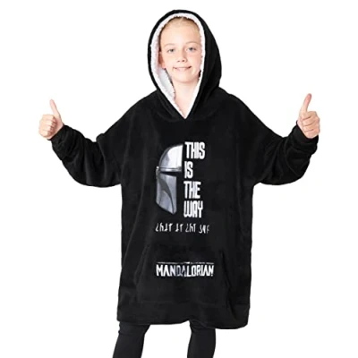 Afbeelding van Disney The Mandalorian Kinderhoodie oversized plaid van fleece Baby Yoda, zwart.