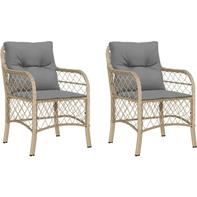 Afbeelding van Tuinstoelen 2 st met kussens poly rattan gemengd beige